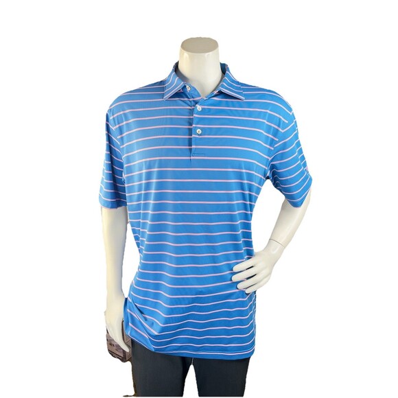 Peter Millar Crown Summer Comfort Polo Shirt Sz L Striped Club Logo Sleeve - Picture 2 of 12
